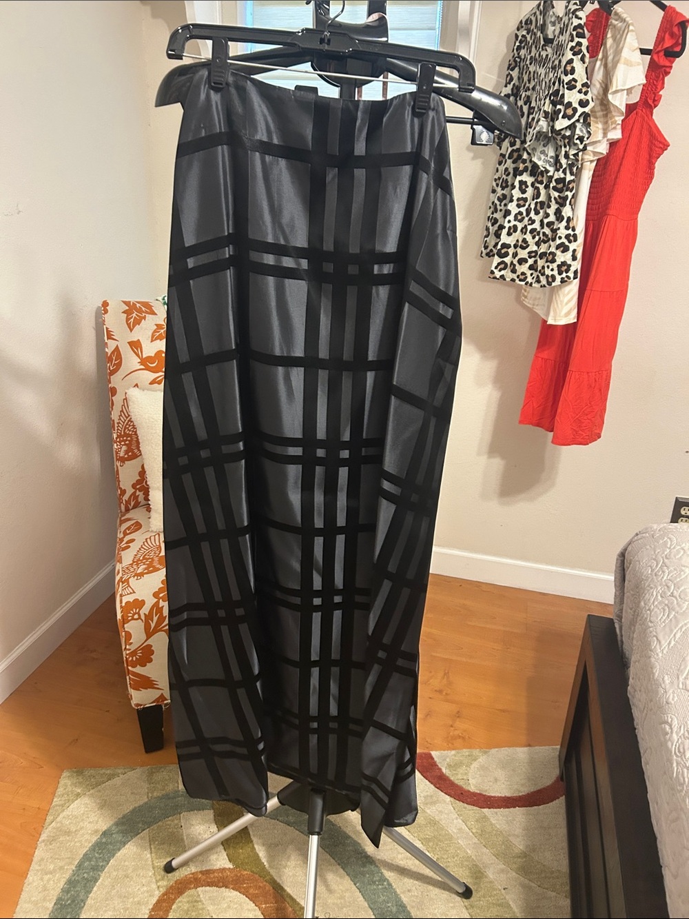 JS Collections Black and Gray Plaid Maxi Formal Skirt